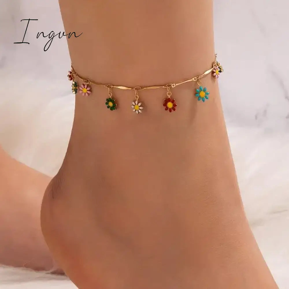 Bohemian Colorful Turkish Eyes Anklets For Women Butterfly Flower Zircon Shell Cat Ankle Bracelet