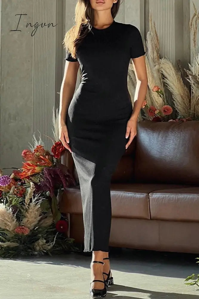 Casual Solid Basic O Neck Short Sleeve Dress Black / S Dresses/Short