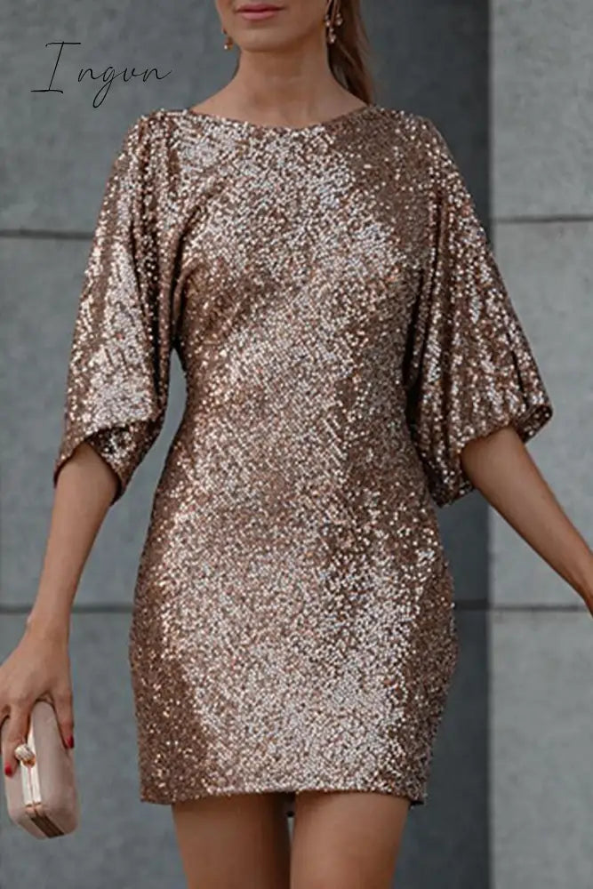 Casual Solid Sequins Backless O Neck A Line Dresses Dresses/Casual