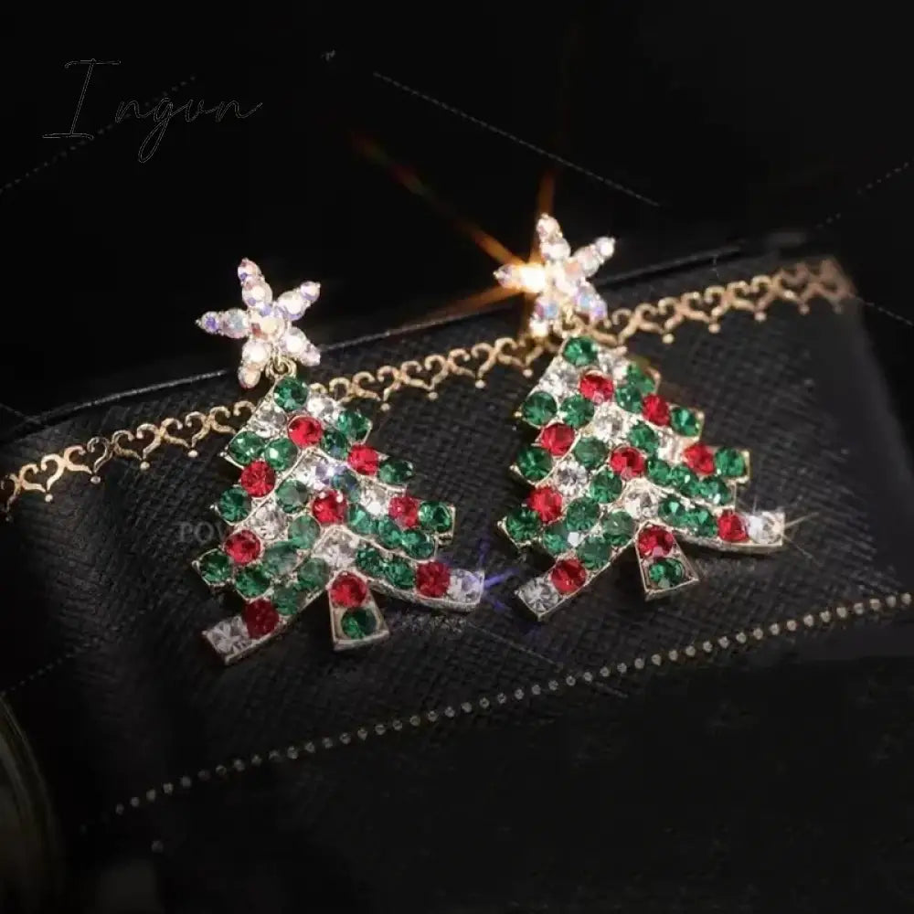 Colourful Zircon Christmas Tree Earrings For Women Sparkling Crystal Snowflake Elk Earring Girls