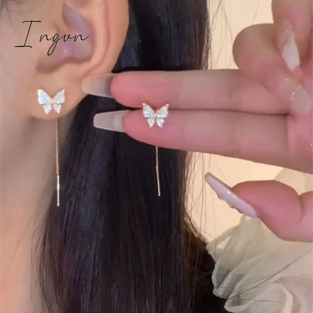 Exquisite Drop Ear Line Long Hanging Earrings For Women Zircon Crystal Bee Butterfly Flower
