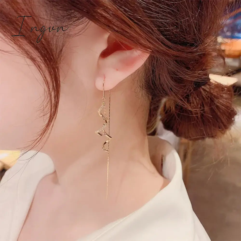 Fashion Luxury Bling Zircon Spiral Long Tassel Earrings For Women Exquisite Silver Needle Studs