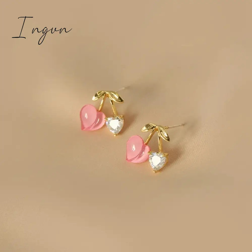 French Light Luxury Pink Tulip Flower Pearl Stud Earrings For Women Korean Zircon Exquisite Earring