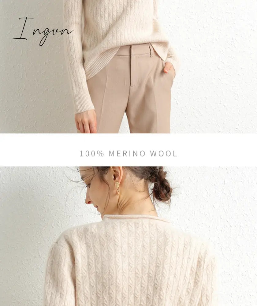 Ingvn - 100% Merino Wool Cashmere Sweater Women Winter Warm O-Neck Long Sleeve Ladies Pullover