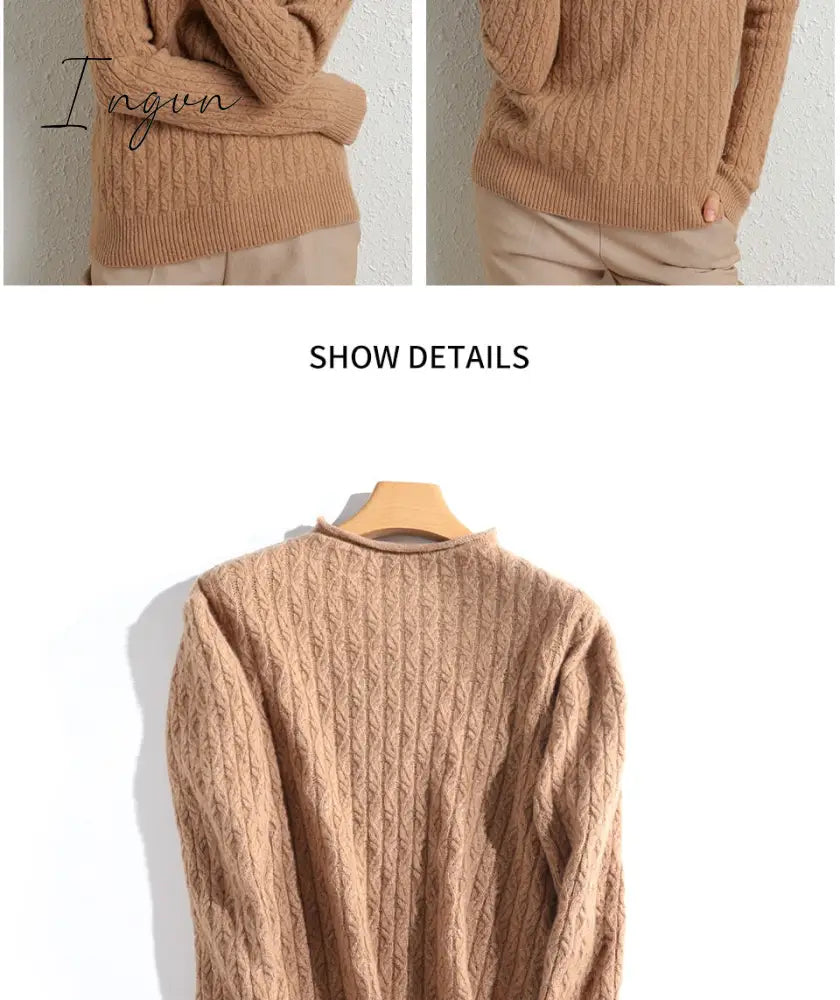 Ingvn - 100% Merino Wool Cashmere Sweater Women Winter Warm O-Neck Long Sleeve Ladies Pullover
