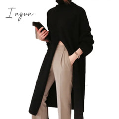 Ingvn - 2 Colors Autumn Winter Long Sweater Dress Female Sleeve Loose Knitted Womens Bodycon Robe