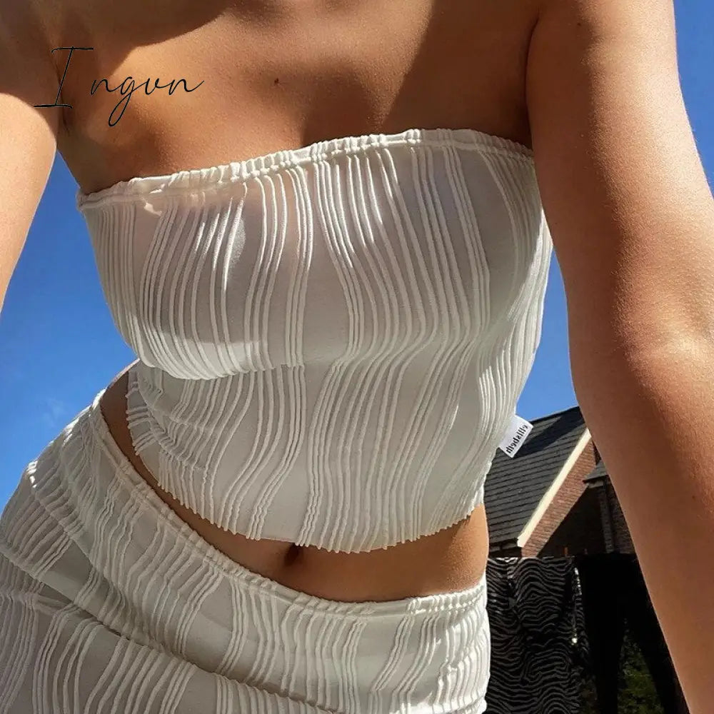 Ingvn - 2 Piece Sets Outifits Long Sleeve Summer Y2K Dress Women T Shirt Crop Top Mini Skirts