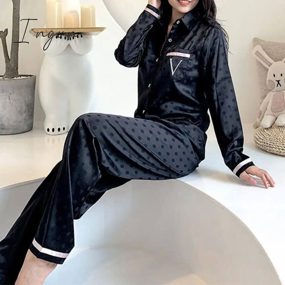 Ingvn - 2 Pieces Set Summer Pajamas For Women V Long Satin Silk Sleepwear Ladies Luxury Pyjamas