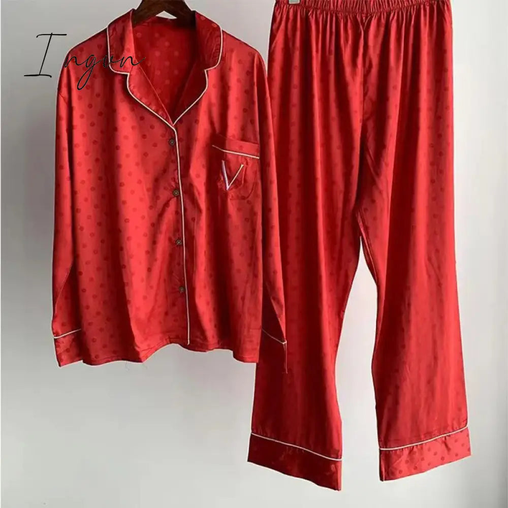 Ingvn - 2 Pieces Set Summer Pajamas For Women V Long Satin Silk Sleepwear Ladies Luxury Pyjamas