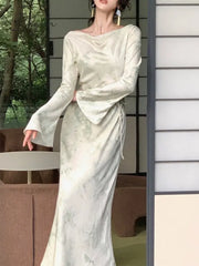 Ingvn - 2023 Autumn Vintage Midi Dress Women Casual Long Sleeve Slim Bodycon Elegant Office Lady