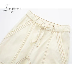 Ingvn - 2023 Cargo Pants For Women Beige Wide Leg Summer High Waist Woman Trousers Holiday Casual