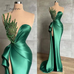 Ingvn - 2023 Green Mermaid Evening Dresses For African Women Long Sexy High Split Shiny Beads