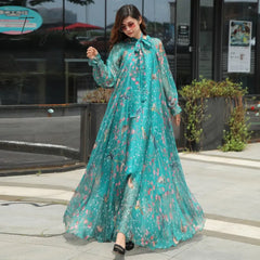 Ingvn - 2023 New Arrives Chiffon Long Sleeve Floral Print Dress Boho Plus Size Women Beach Party