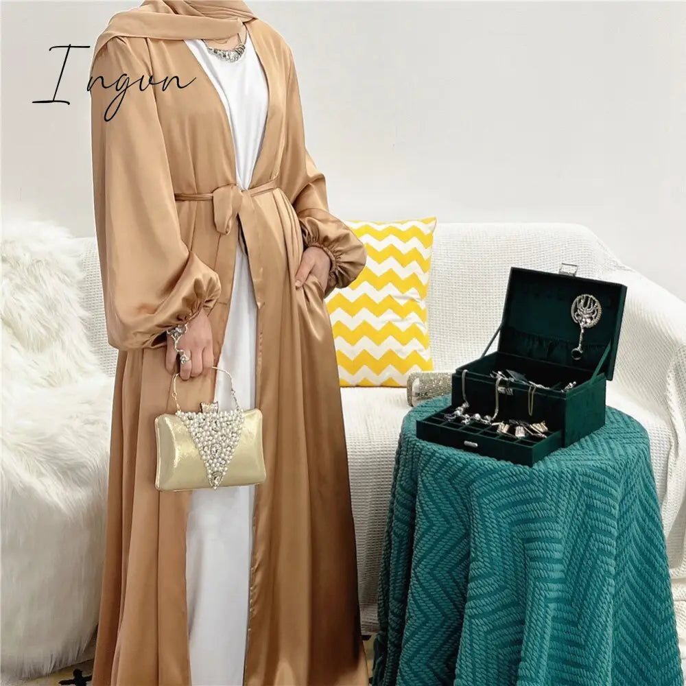 Ingvn - 2023 Summer Puff Sleeve Muslim Abaya Women Dress Elegant Modest Morocco Party Long Islamic