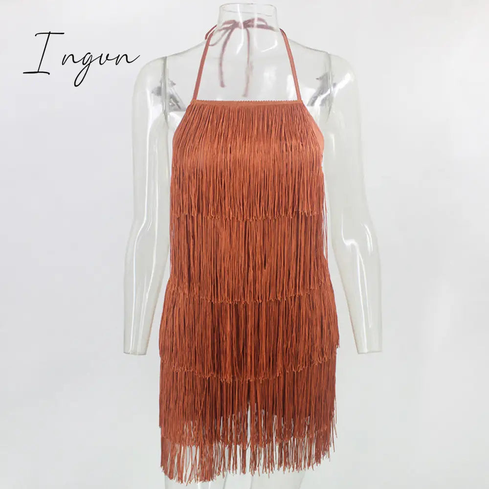 Ingvn - 2023 Trends Tassel Summer Dresses Female Halter Backless Casual Club Mini Dress Sexy Fringe