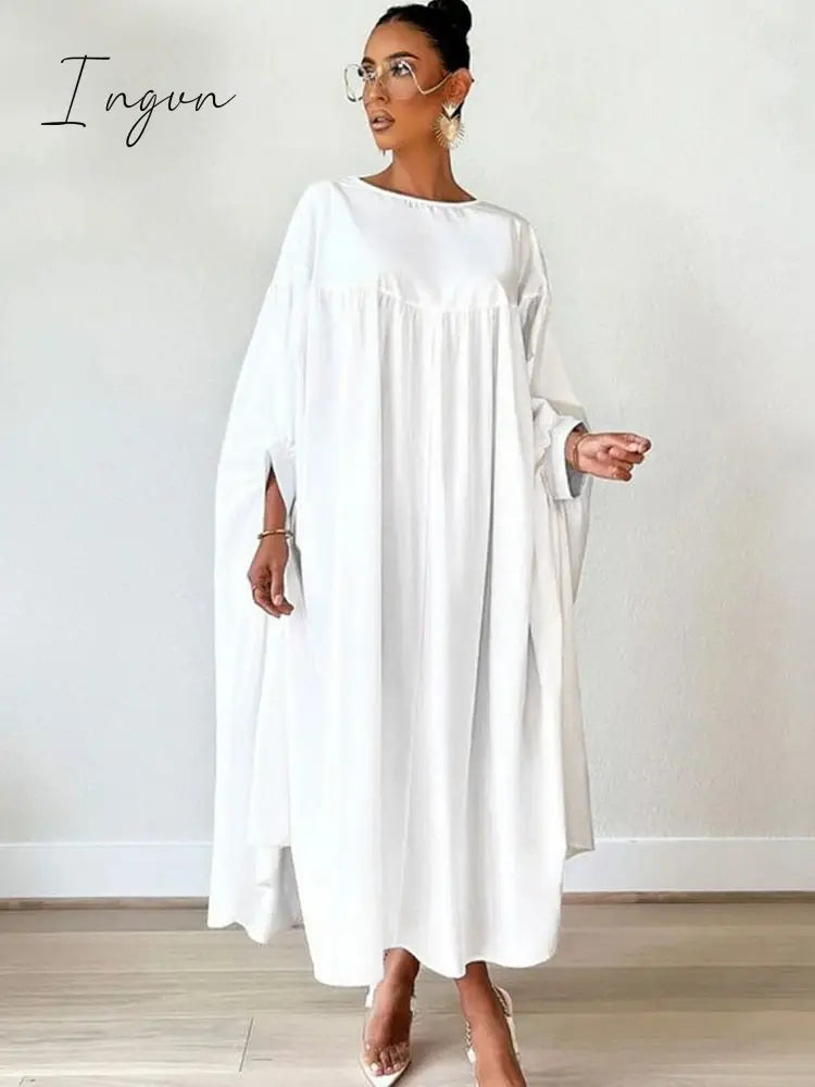 Ingvn - African Dress For Women Boubou Africain Femme Solid Color Dashiki Clothes Long Sleeve