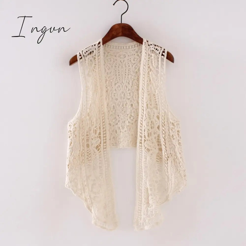 Ingvn - Asymmetric Open Stitch Cardigan Summer Beach Boho Hippie People Style Crochet Knit