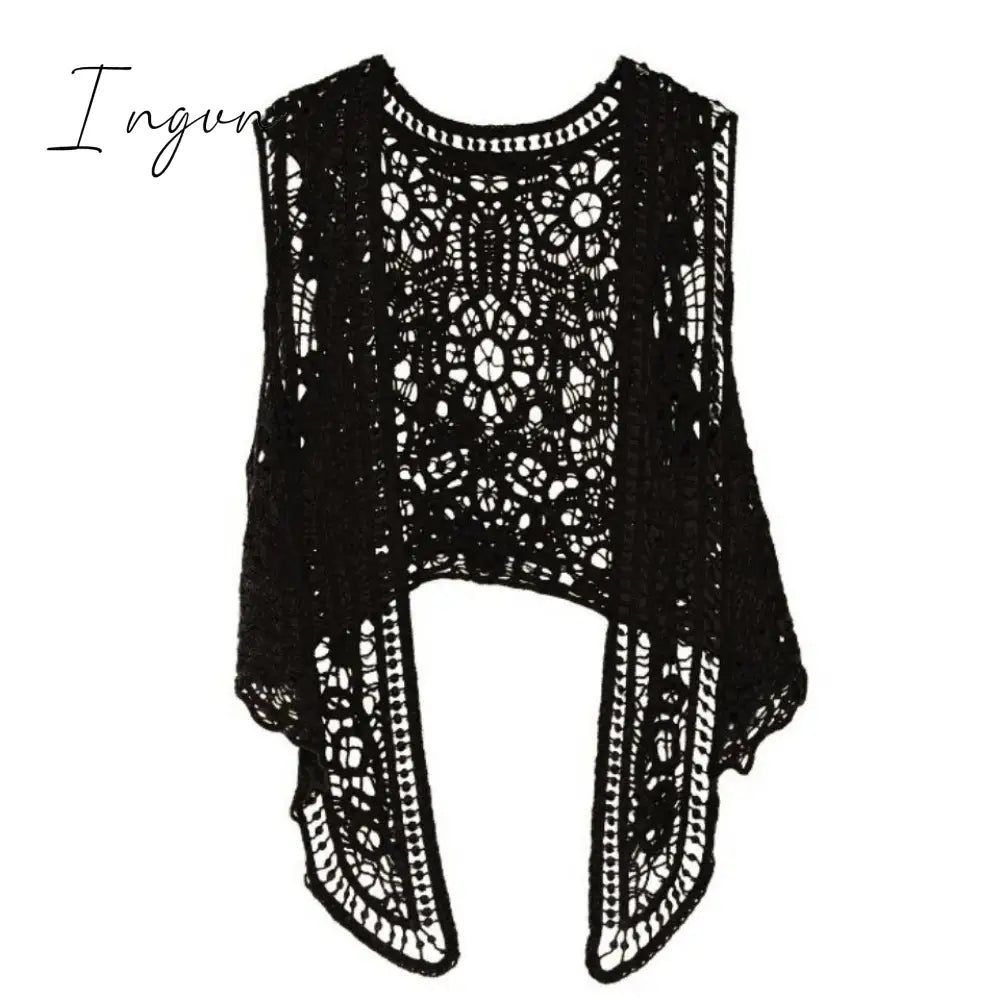 Ingvn - Asymmetric Open Stitch Cardigan Summer Beach Boho Hippie People Style Crochet Knit