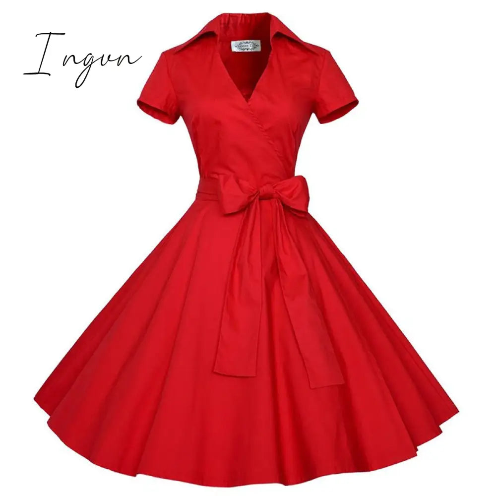 Ingvn - Audrey Hepburn Summer Dress Women Polka Dot Vintage Swing Robe Rockabilly Housewife Retro