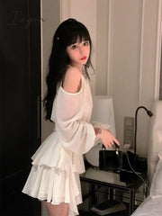Ingvn - Autumn Fairy Pure Color Short Party Dress Korean Fashion Elegant Mini Woman Design Casual