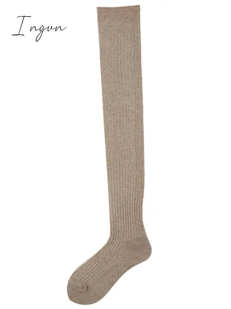 Ingvn - Autumn Winter Cotton Knee-High Stockings Beige / Free Size Warmers