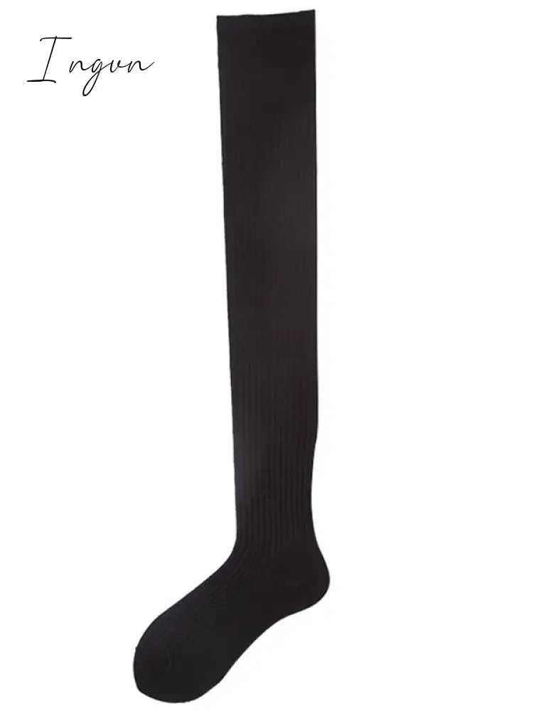 Ingvn - Autumn Winter Cotton Knee-High Stockings Black / Free Size Warmers