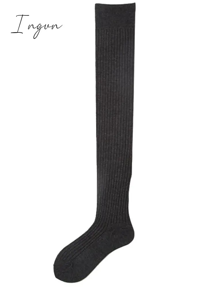 Ingvn - Autumn Winter Cotton Knee-High Stockings Dark Gray / Free Size Warmers