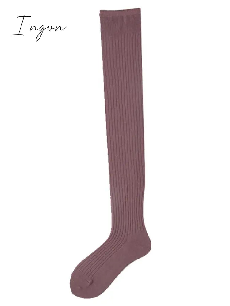Ingvn - Autumn Winter Cotton Knee-High Stockings Purple / Free Size Warmers