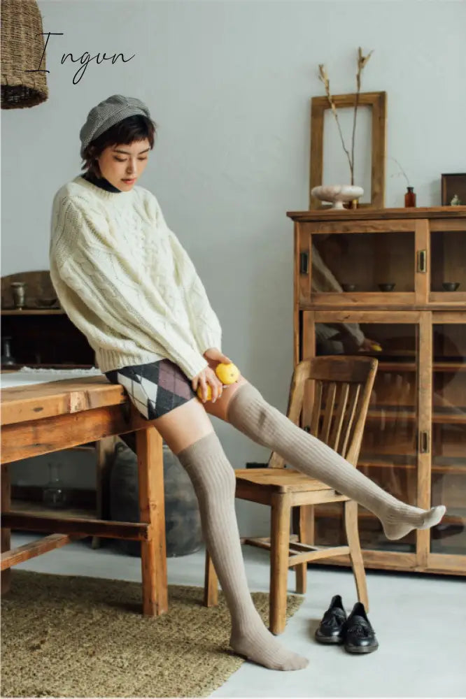 Ingvn - Autumn Winter Cotton Knee-High Stockings Warmers
