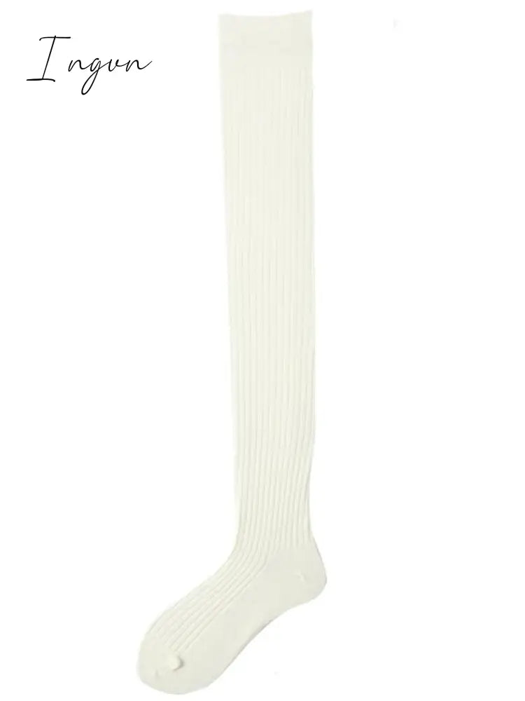 Ingvn - Autumn Winter Cotton Knee-High Stockings White / Free Size Warmers