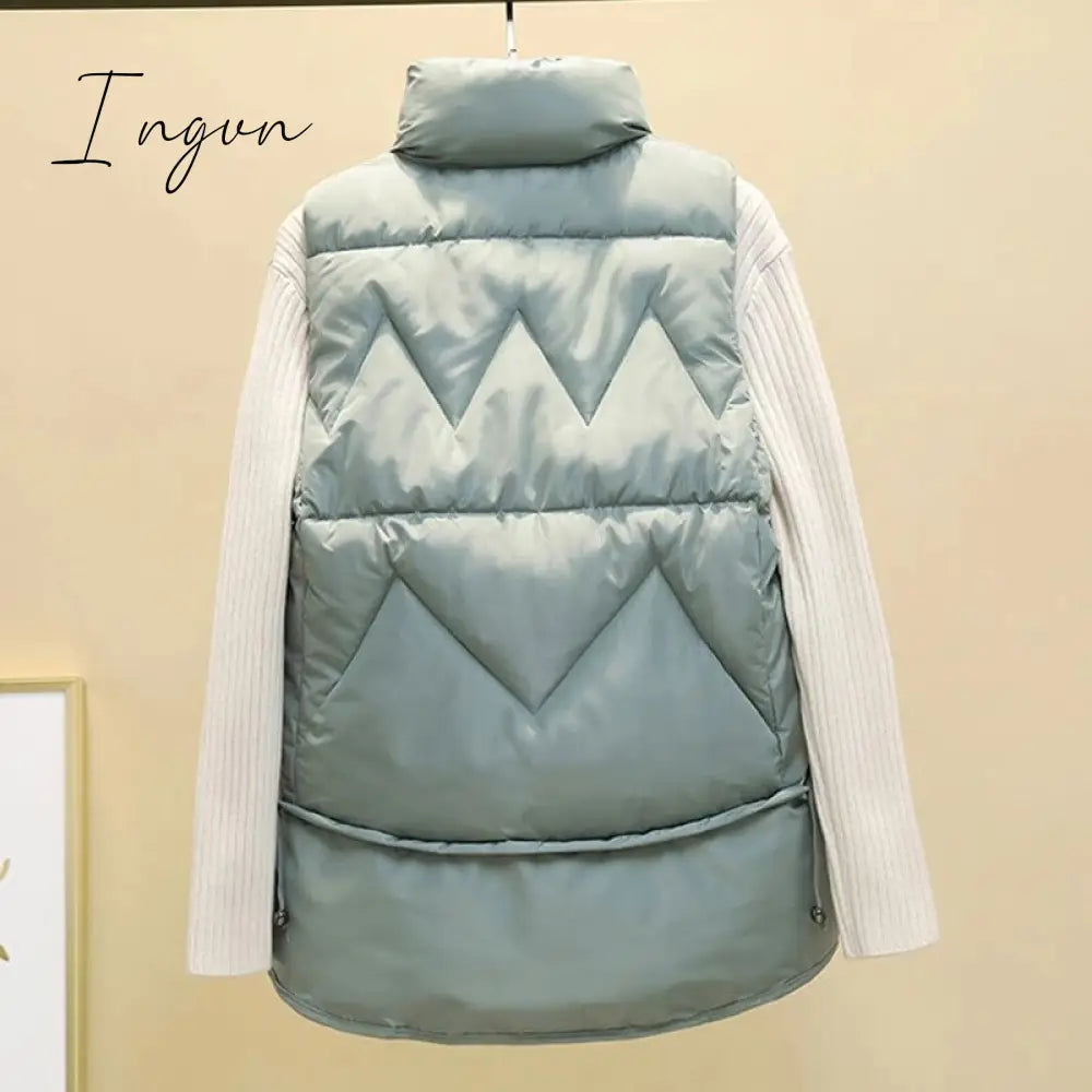 Ingvn - Autumn Winter Down Cotton Soild Women’s Vest Short Style New Slim Fashion Stand - Up