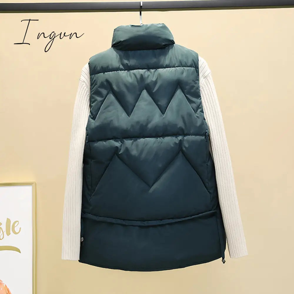 Ingvn - Autumn Winter Down Cotton Soild Women’s Vest Short Style New Slim Fashion Stand - Up