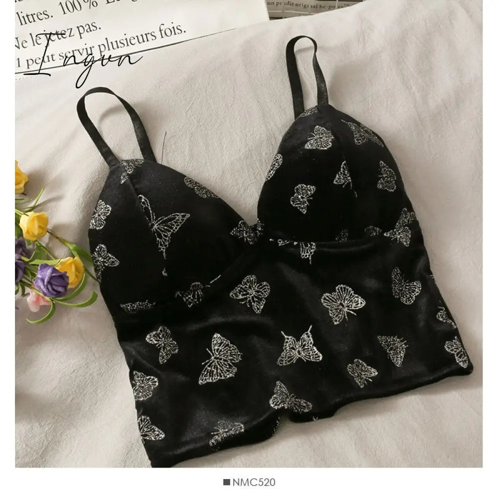 Ingvn - Backless V-Neck Floral Printed Tank Crop Tops Butterfly 03 / One Size