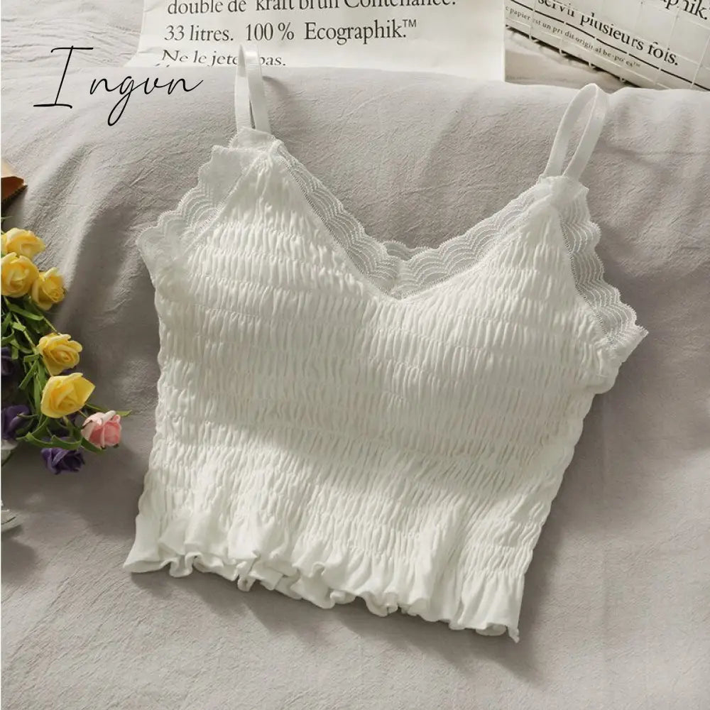 Ingvn - Backless V-Neck Floral Printed Tank Crop Tops White 02 / One Size
