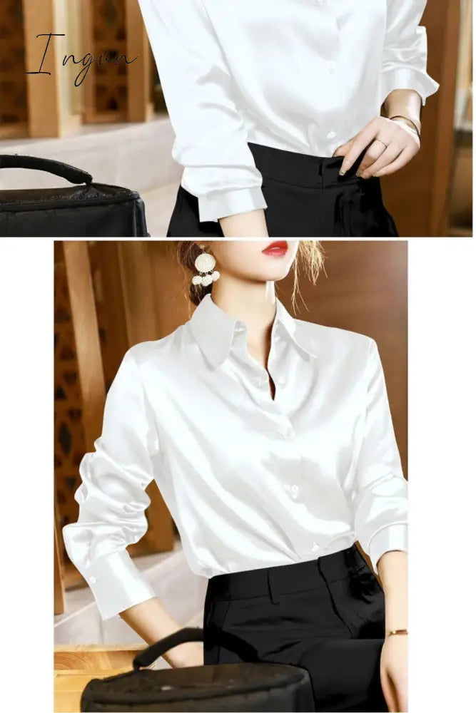 Ingvn - Brand Quality Luxury Women Shirt Elegant Office Button Up Long Sleeve Shirts Momi Silk