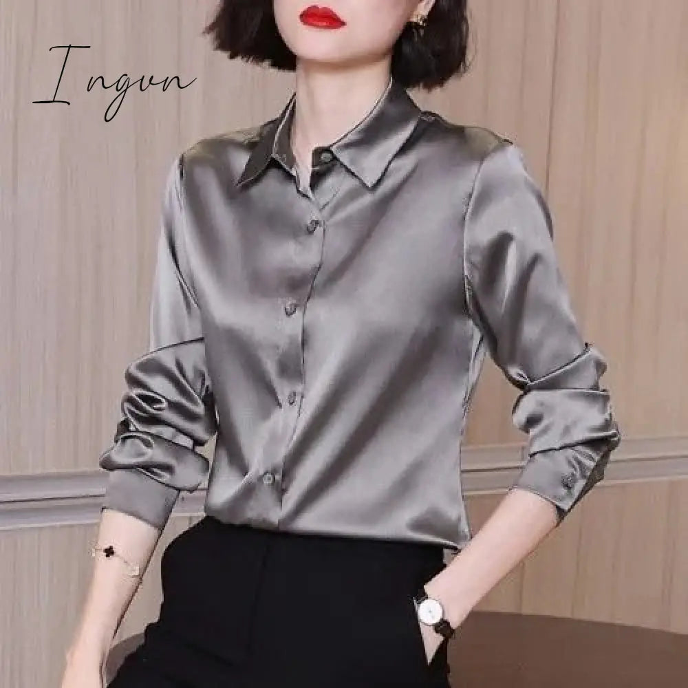 Ingvn - Brand Quality Luxury Women Shirt Elegant Office Button Up Long Sleeve Shirts Momi Silk