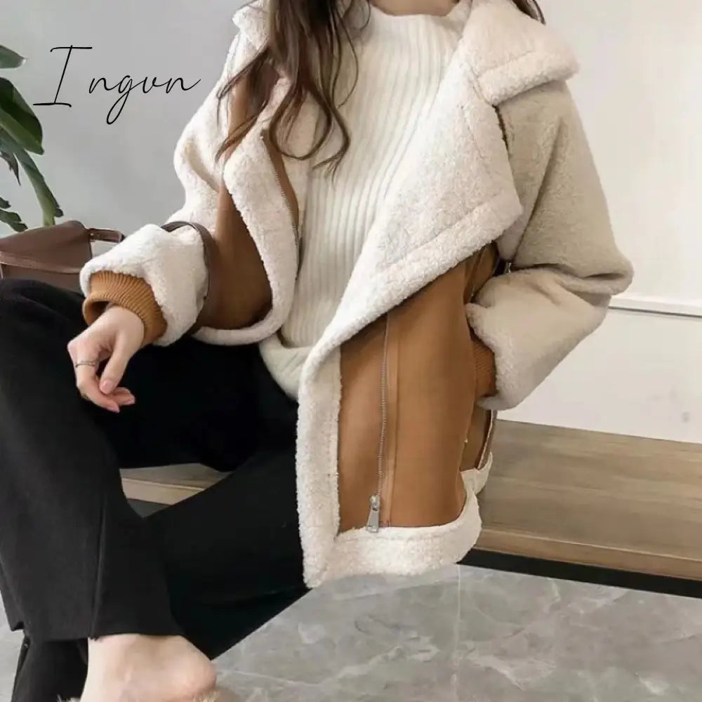Ingvn - Brand Quality Winter Women Fashion Cotton Warm Coat Brown Plush Oversize Zipper Teddy