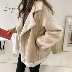 Ingvn - Brand Quality Winter Women Fashion Cotton Warm Coat Brown Plush Oversize Zipper Teddy