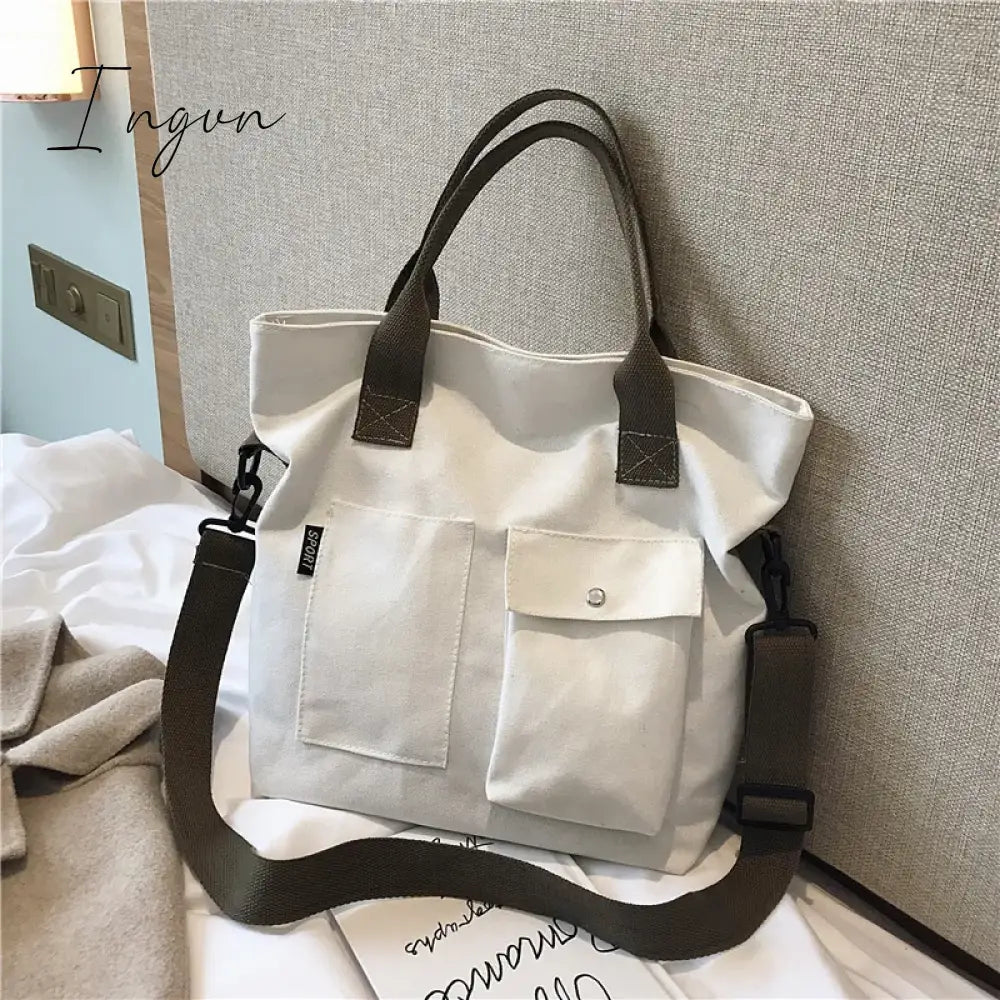 Ingvn - Canvas Bags For Women Handbag Shoulder Bag Large Capacity Solid Color Totes Shopper Casual