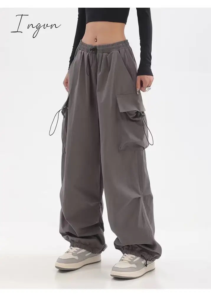 Ingvn - Cargo Pants Women Baggy Trousers 2023 Fall Streetwear Oversized Vintage Casual Elastic