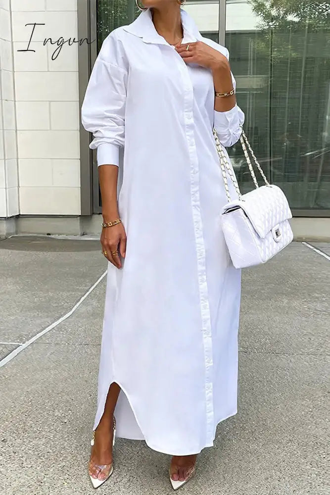 Ingvn - Casual Buttons Long Sleeve Shirt Dress Dresses(5 Colors) White / S Dresses/Casual Dresses