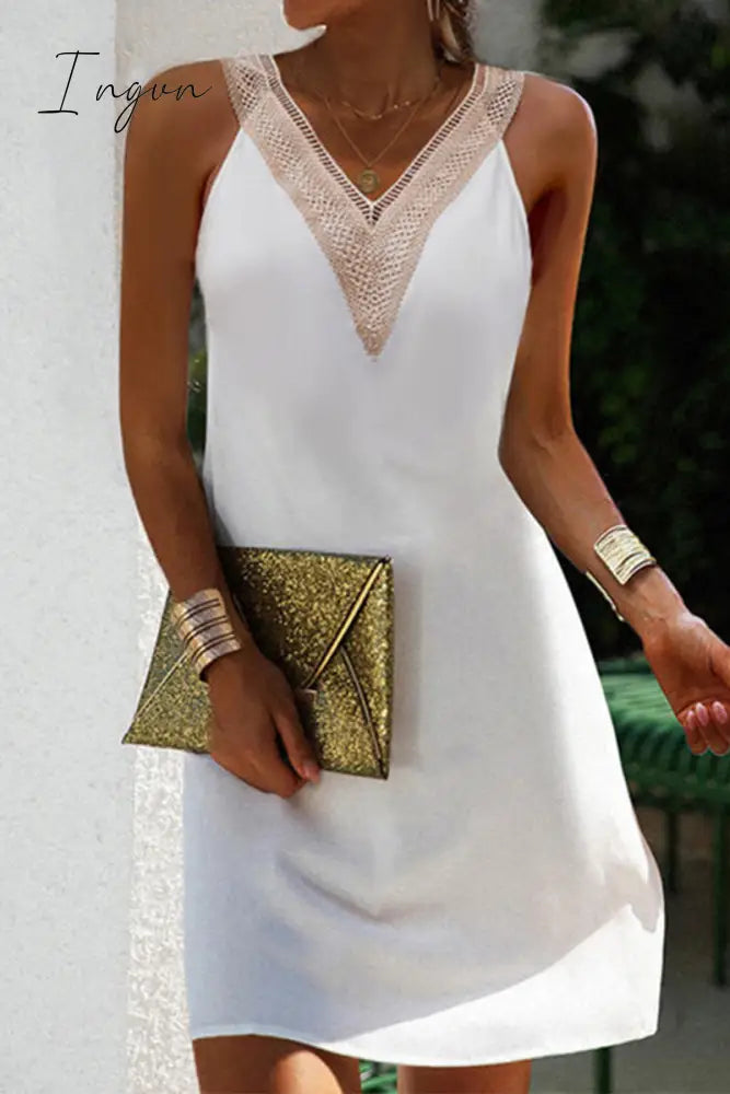 Ingvn - Casual Celebrities Solid Backless Vest Dress Dresses White / S Dresses/Chiffon