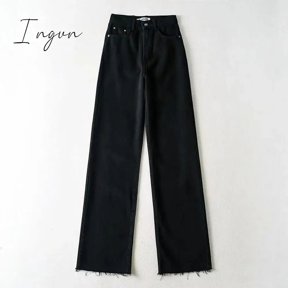 Ingvn - Casual Fashion Straight Leg Women’s Jeans Denim Bottom Harajuku Boyfriend Long High Waist