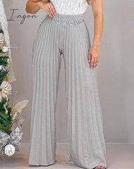 Ingvn - Casual High Waist Pleated Wide Leg Pants Plain Spring & Summer Fashion Elegant Women’s