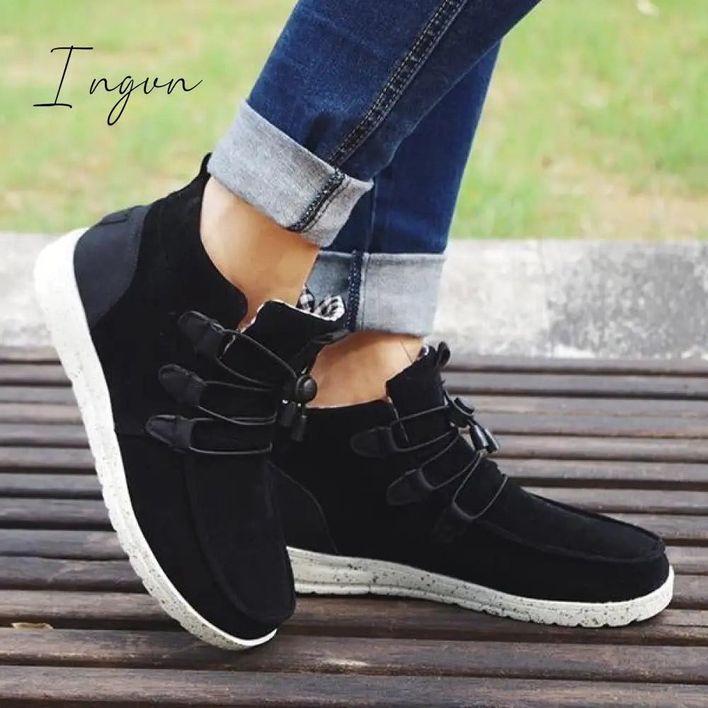 Ingvn - Casual Laced Front Ankle Boots Black / 5