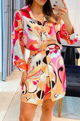 Ingvn - Casual Print Patchwork Shirt Collar Long Sleeve Two Pieces Colour / S Pieces/Two-Piece Dress