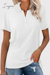 Ingvn - Casual Simplicity Solid Buckle Turndown Collar T-Shirts Tops/Tees & T-Shirts