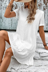 Ingvn - Casual Simplicity Solid Hollowed Out O Neck A Line Short Sleeve Dress Dresses/Short