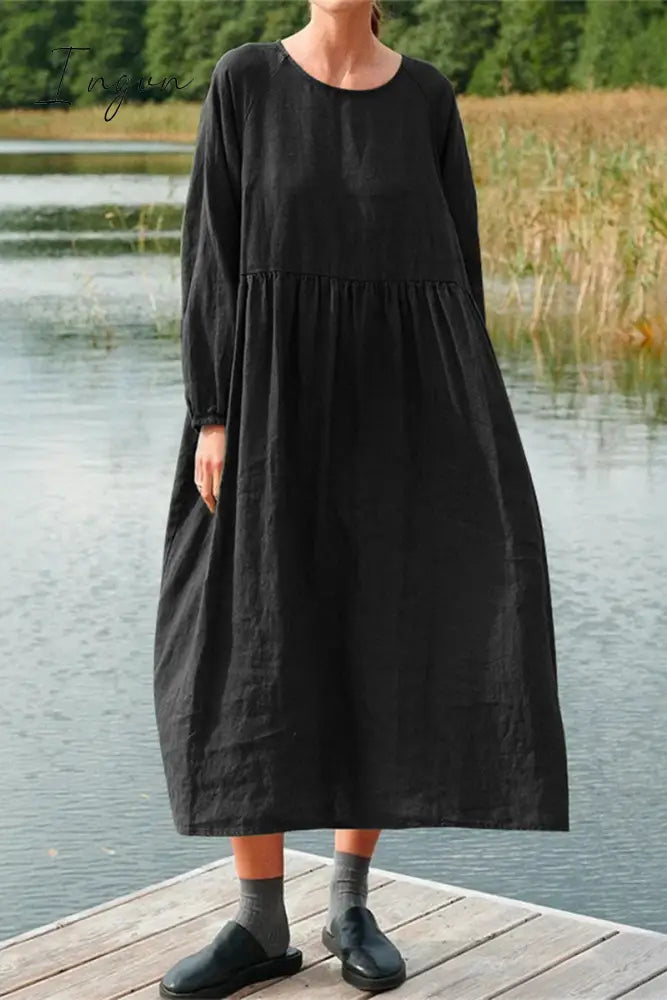 Ingvn - Casual Simplicity Solid O Neck Long Sleeve Dresses Black / S Dresses/Casual
