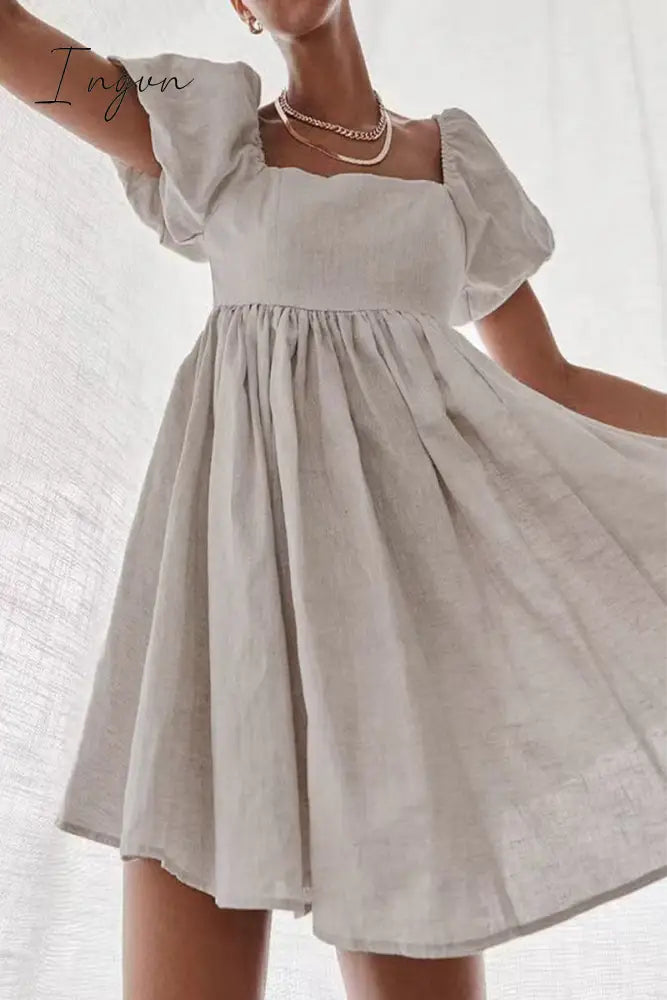 Ingvn - Casual Simplicity Solid Patchwork Square Collar Princess Short Sleeve Dress Dresses/Short